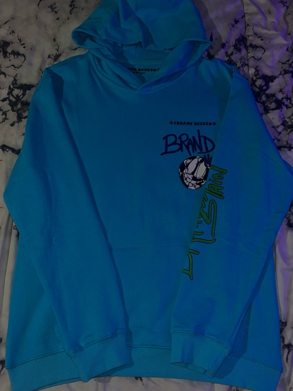Chrome Heart Blue Hoodie with Graphic Print